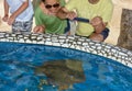 People looking at breed fish on Project Tamar tank at Praia do Forte in Brazil