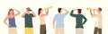 People looking into distance into future flat composition with men and women using binoculars and spyglass vector Royalty Free Stock Photo
