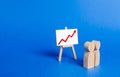 People looking at the easel stand with red arrow up positive trend. Analytics and processing of financial economic data indicators Royalty Free Stock Photo