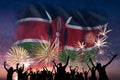 People are looking on fireworks and flag of Kenya