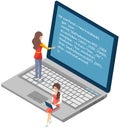 People looking at laptop screen with program code. Programmers coding new project on laptop Royalty Free Stock Photo