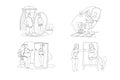 People looking at mirror reflection isolated vector set