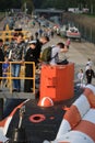 People on the lookout near deckhouse of old deep-submergence rescue vehicle AS-22