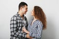 People, love and relationship concept. Lovely couple look at eac Royalty Free Stock Photo