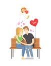 Couple in Love, Man and Woman Sitting on Bench Royalty Free Stock Photo