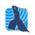 Silhouette of a sword warrior in action pose. Silhouette of kendo martial art pose. Royalty Free Stock Photo
