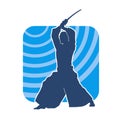 Silhouette of a sword warrior in action pose. Silhouette of kendo martial art pose. Royalty Free Stock Photo