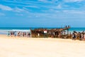 People at the Maheno shipwreck on 75 mile beach, one of the most popular landmarks on Fraser Island, Fraser Coast, Queensland, Aus Royalty Free Stock Photo