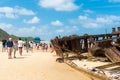 People at the Maheno shipwreck on 75 mile beach, one of the most popular landmarks on Fraser Island, Fraser Coast, Queensland, Aus Royalty Free Stock Photo