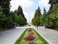 People on main alley of North River Terminal park Royalty Free Stock Photo