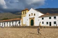 People in the main square of the historic Villa de Leyva in Colombia. Royalty Free Stock Photo