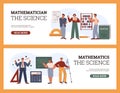 People make mathematical calculations, formulas, graph, Mathematics the science vector flyers template set