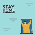 People make self isolation at home for stay home save lifes awareness social media campaign for coronavirus prevention Royalty Free Stock Photo