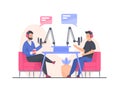 Blogger podcasters streaming concept. Flat vector illustration Royalty Free Stock Photo