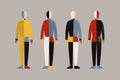 People, 4 male figures in the style of the avant-garde, Soviet painting, constructivism. Greeting card, banner, design elements