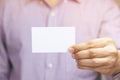 People man hand hold business cards show blank white card mock up. Royalty Free Stock Photo