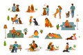 People man woman, adults and children with dogs scenes set Royalty Free Stock Photo