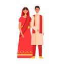 People man woman couple in culture dress from india, wife husband isolated on white, vector illustration. Indian sari