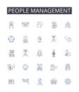 People management line icons collection. Staff supervision, Team coordination, Resource allocation, Workforce control