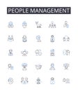 People management line icons collection. Staff supervision, Team coordination, Resource allocation, Workforce control