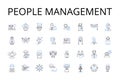 People management line icons collection. Staff supervision, Team coordination, Resource allocation, Workforce control