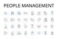 People management line icons collection. Staff supervision, Team coordination, Resource allocation, Workforce control