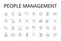 People management line icons collection. Staff supervision, Team coordination, Resource allocation, Workforce control