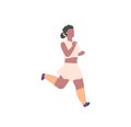 People marathon. Athletic female character speed running and jogging, active woman healthy summer activity in park Royalty Free Stock Photo