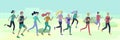 People Marathon Running Sport race sprint, concept illustration running men and women wearing sportswer in landscape