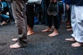 People march bare feet in rome asking for hospitality for refugees