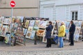 People at the market with arts and paintings in Vilnius, Lithuania