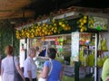 People in the market on island of Capri, Italy. Sale of drinks.