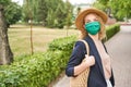 People in mask and hat. New normal portrait. Corona virus safety. Woman Royalty Free Stock Photo