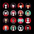 People in masks.Halloween avatar set. Flat style. Fiction heroes icons.