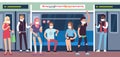 People in masks in subway. Underground mass transit with men and women. Metro wagon, coronavirus covid-19 healthcare