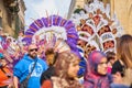 Annual Mardi Gras Fat Tuesday grand parade on maltese street of allegorical floats and masquerader procession