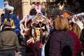 Annual Mardi Gras Fat Tuesday grand parade on maltese street of allegorical floats and masquerader procession