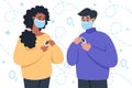 People in medical masks using pulse oximeter device Royalty Free Stock Photo