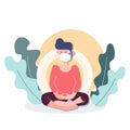 People meditation in shelter place during covid-19 coronavirus outbreak. flat character design abstract people. health care and