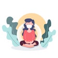 People meditation in shelter place during covid-19 coronavirus outbreak. flat character design abstract people. health care and