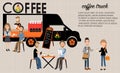 People meeting in the coffee food truck infographics elements.il