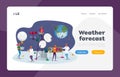 People on Meteorological Station Landing Page Template. Characters at Tower, Satellite at Earth Orbit, Weather Control. Royalty Free Stock Photo