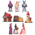 People from Middle Ages with Knight, Headsman, Peasant and Priest Vector Set Royalty Free Stock Photo