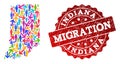 Migration Collage of Mosaic Map of Indiana State and Textured Seal Royalty Free Stock Photo