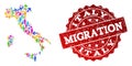 Migration Collage of Mosaic Map of Italy and Distress Seal