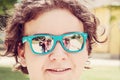 People are mirroring in sunglasses of teenage boy Royalty Free Stock Photo