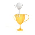 People model and gold cup with the winner concept. 3D rendering