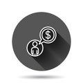 People with money icon in flat style. Investor vector illustration on black round background with long shadow effect. Businessman