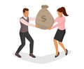 People money vector wealth businessman woman person character holding bag with coins cash currency illustration banking