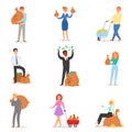 People money vector wealth businessman woman person character holding bag with coins cash currency illustration banking